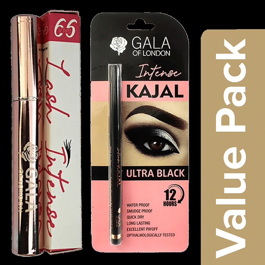 GALA OF LONDON All Weather Mascara 3.5g + Intense Kajal - Ultra Black- 0.30 g