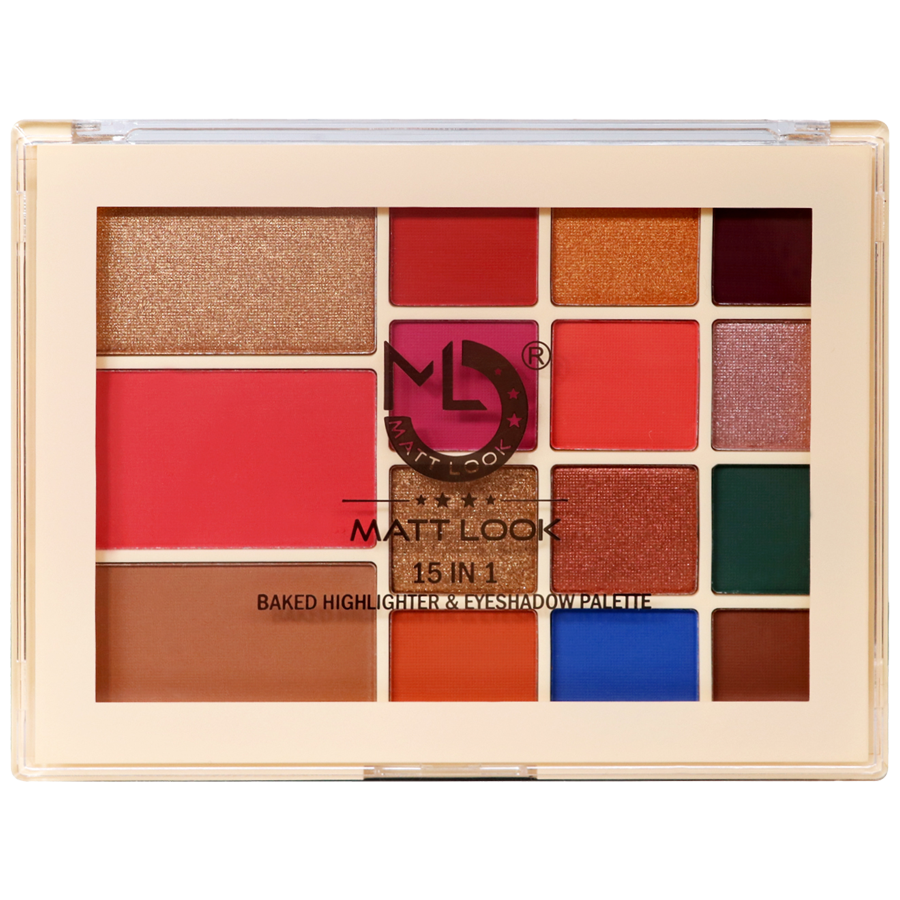 Mattlook 15 In 1 Baked Highlighter & Eyeshadow Palette - Highly Pigmented