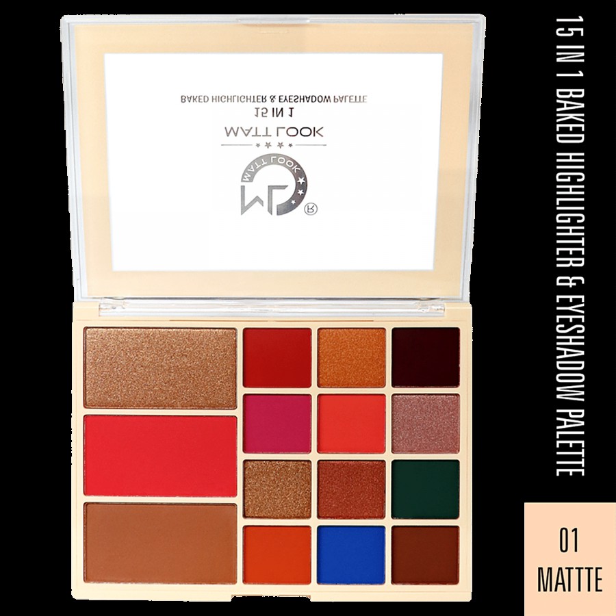 Mattlook 15 In 1 Baked Highlighter & Eyeshadow Palette - Highly Pigmented