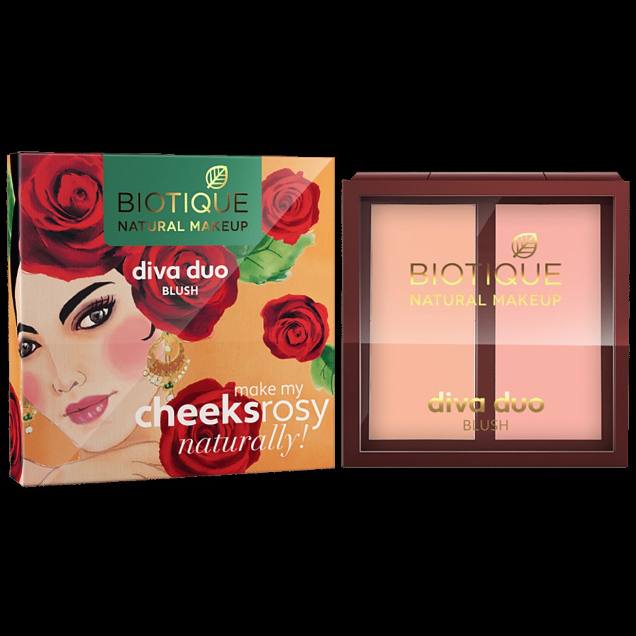 Biotique Natural Makeup Diva Duo Blush - Peppy-N-Peach