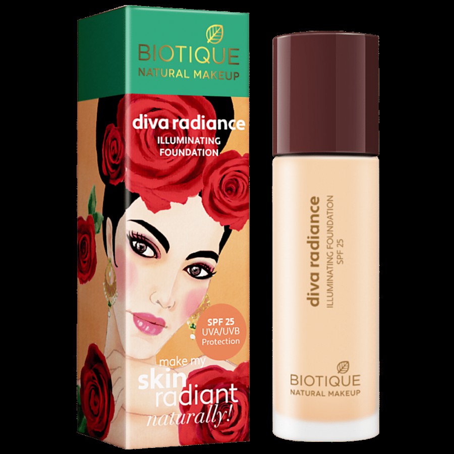 Biotique Natural Makeup Diva Radiance Illuminating Foundation - Pearl Barley