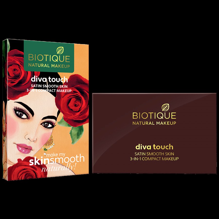 Biotique Natural Makeup Diva Satin Smooth 3-In-1 Compact Makeup - Pearl Barley