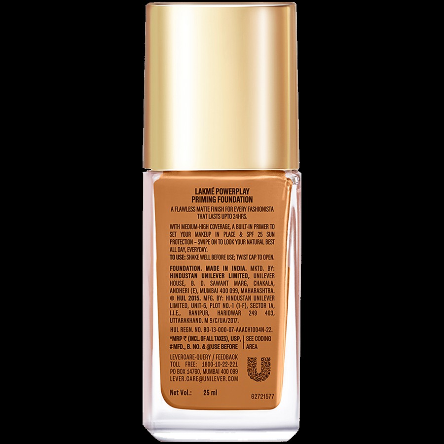 Lakme 9to5 Powerplay Priming Foundation Built in Primer Long-Lasting SPF 20 Cool Mocha