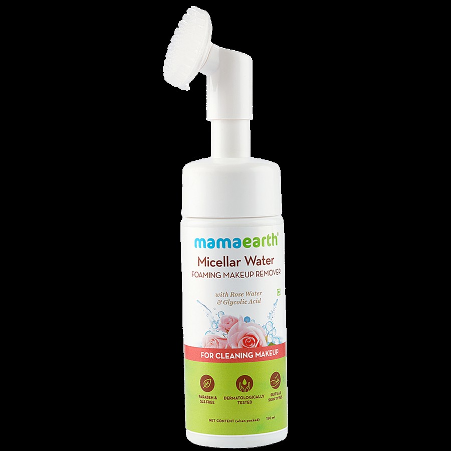 Mamaearth Micellar Water Foaming Makeup Remover With Rose Water & Glycolic Acid For Makeup Cleansing