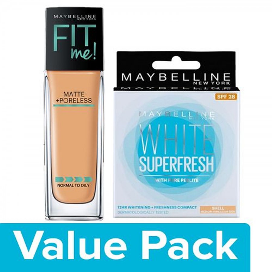 Maybelline New York Fit Me - Foundation 30ml + New York White Super Fresh Compact 8g Shell