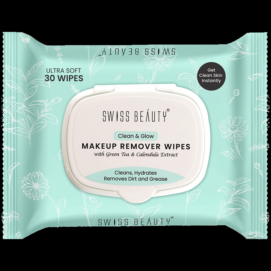 Swiss Beauty Clean & Glow Makeup Remover Wipes With Green Tea & Calendula Extract