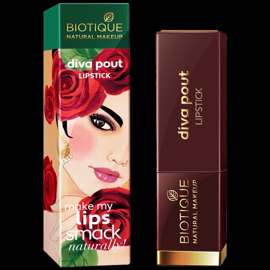 Biotique Natural Makeup Diva Pout Lipstick - Flaming Desire