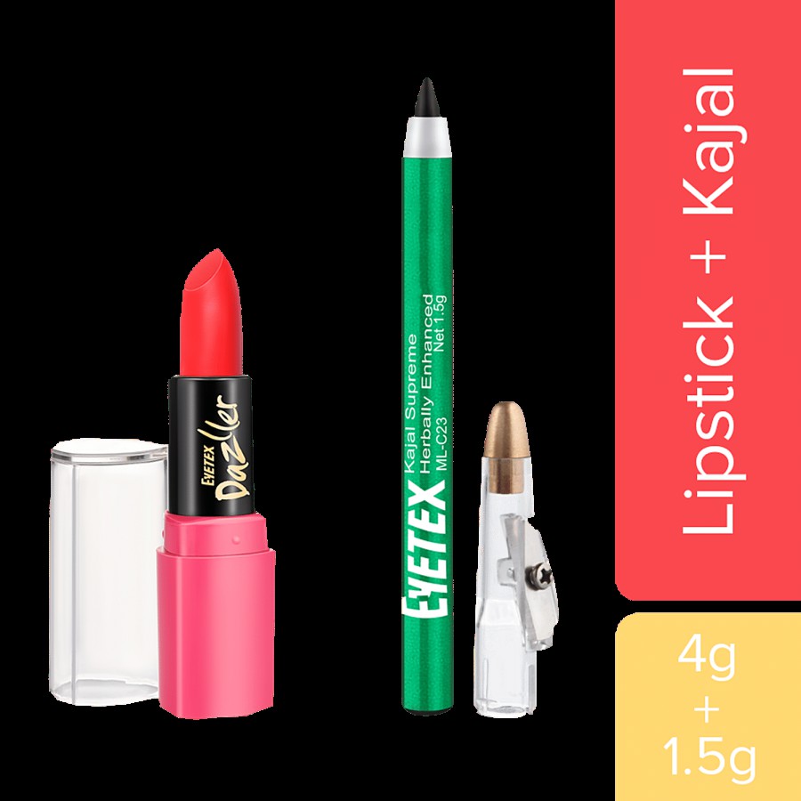 Eyetex Dazller Lipstick & Kajal Combo - Matte Finish