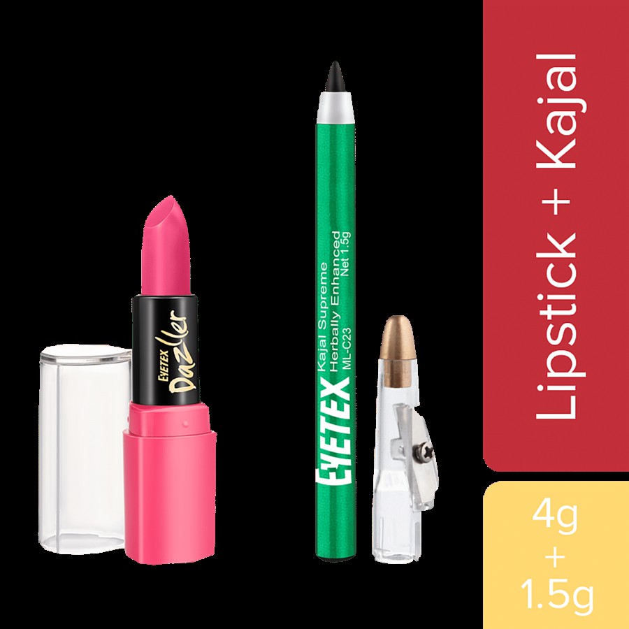 Eyetex Dazller Lipstick & Kajal Combo - Matte Finish