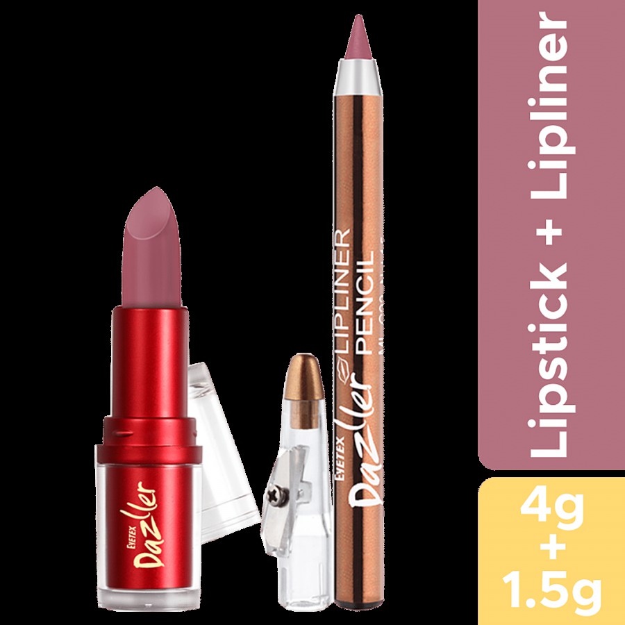 Eyetex Dazller Onion Purple Lipstick + Lip Liner Pencil - With Built-In Sharpener