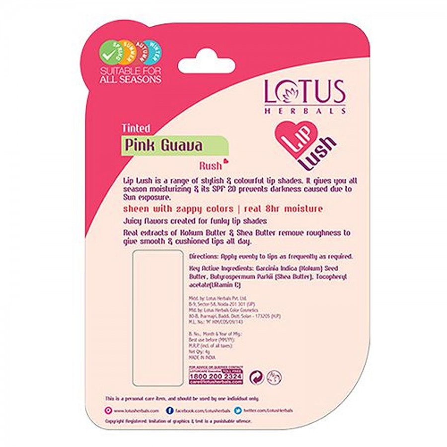 Lotus Herbals Lip Lush Pink Guava Rush - SPF 20