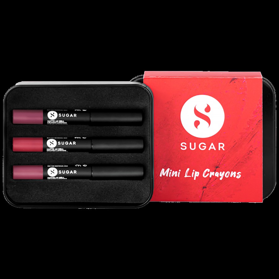 Sugar Cosmetics Matte As Hell Crayon Lipstick Mini Sets - Highly Pigmented