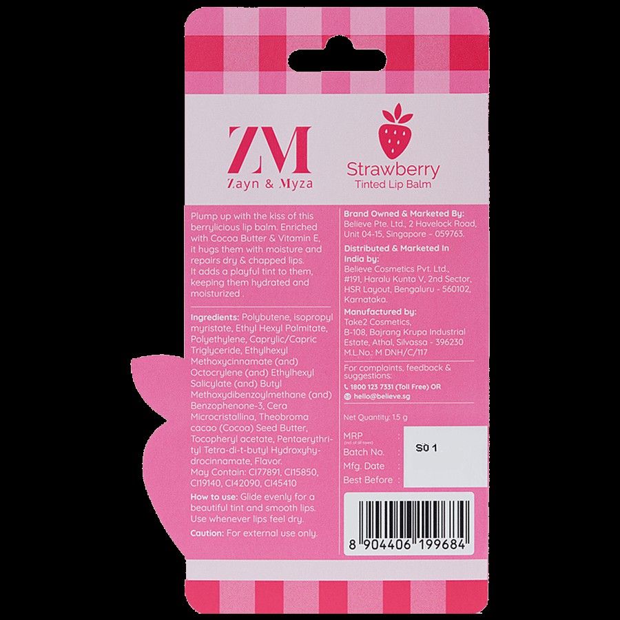 ZM Zayn & Myza Tinted Lip Balm - Enriched With Cocoa Butter & Vitamin E