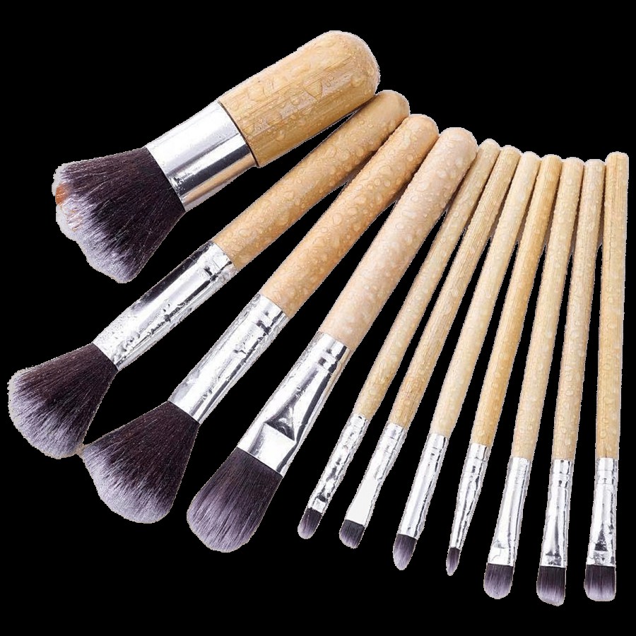 Bronson professional HD Finish Bamboo Makeup Brush Set - With Pouch