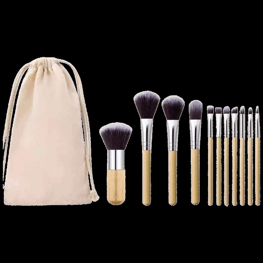 Bronson professional HD Finish Bamboo Makeup Brush Set - With Pouch