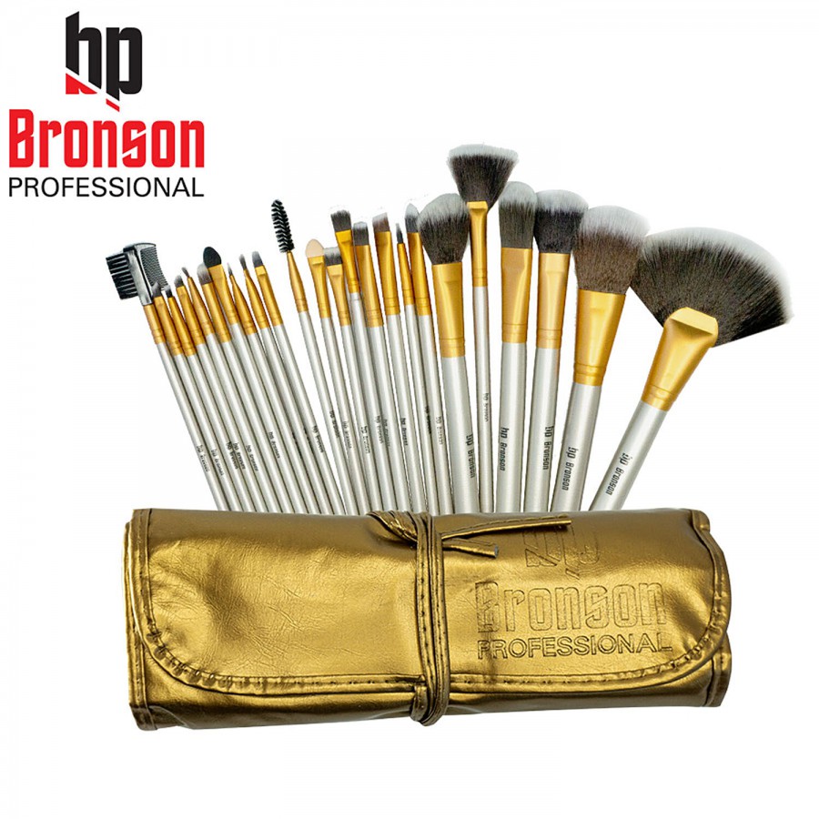 Bronson professional Makeup Brushes With Luxury Leather Storage Pouch - Colour May Vary