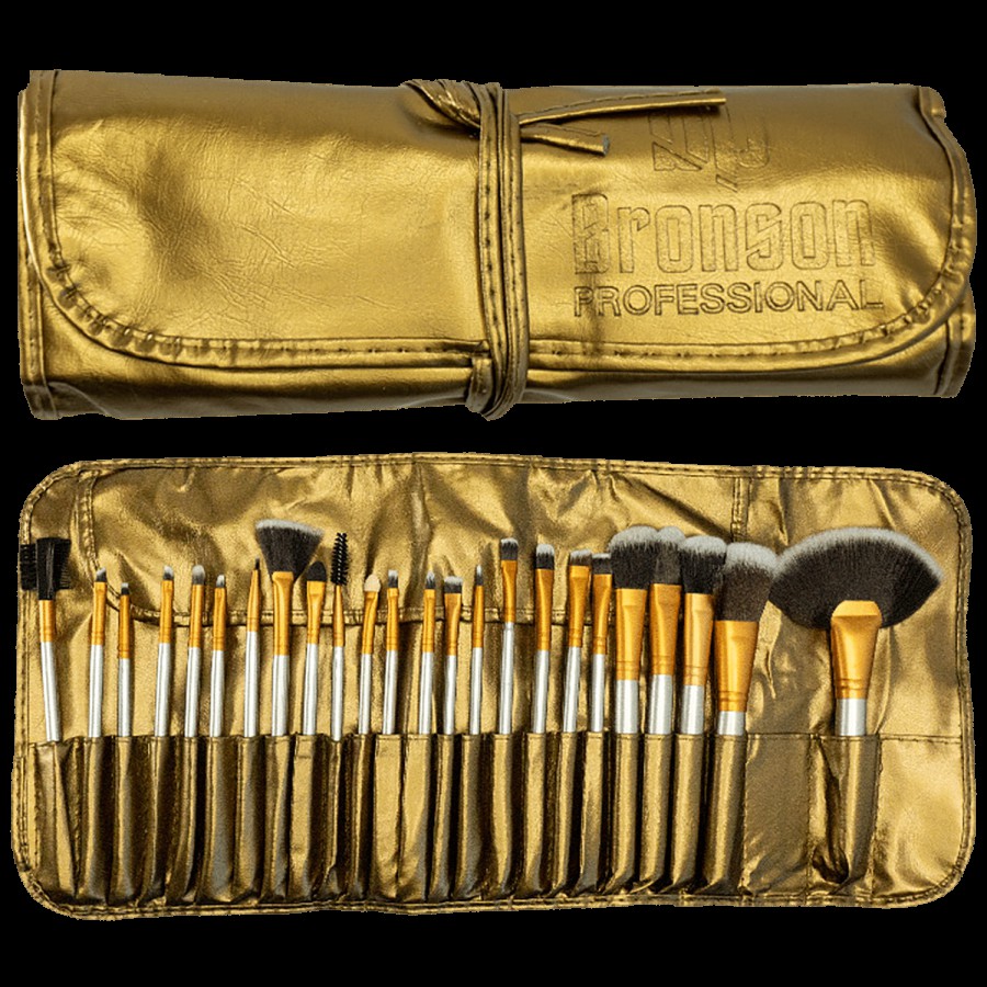 Bronson professional Makeup Brushes With Luxury Leather Storage Pouch - Colour May Vary