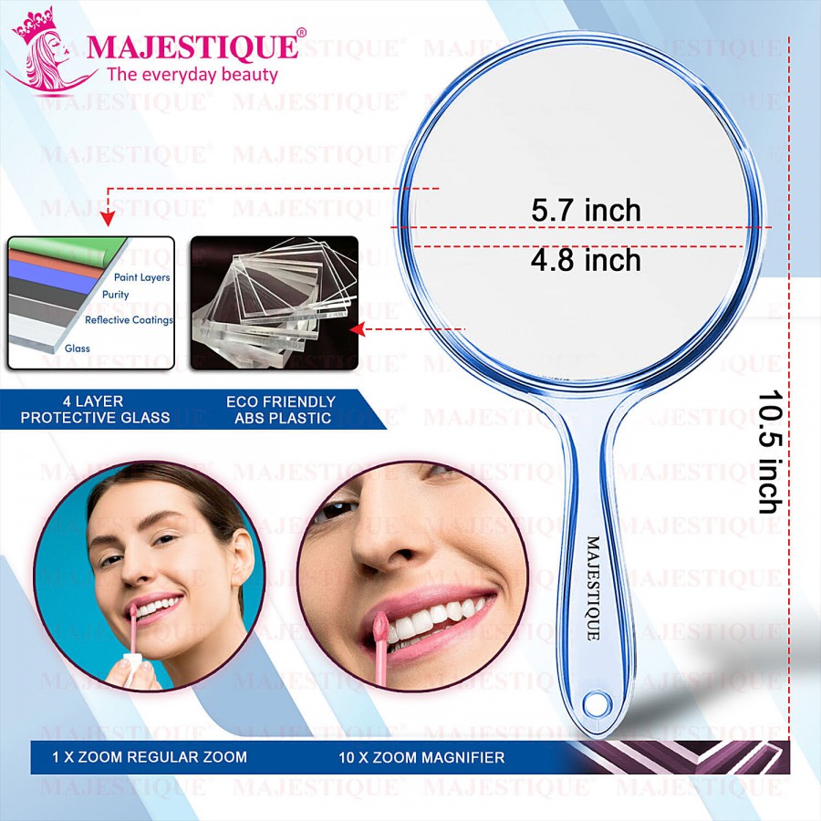 Majestique Dual Side Extra Large Handheld Mirror - 1X/10X Magnifying Mirror