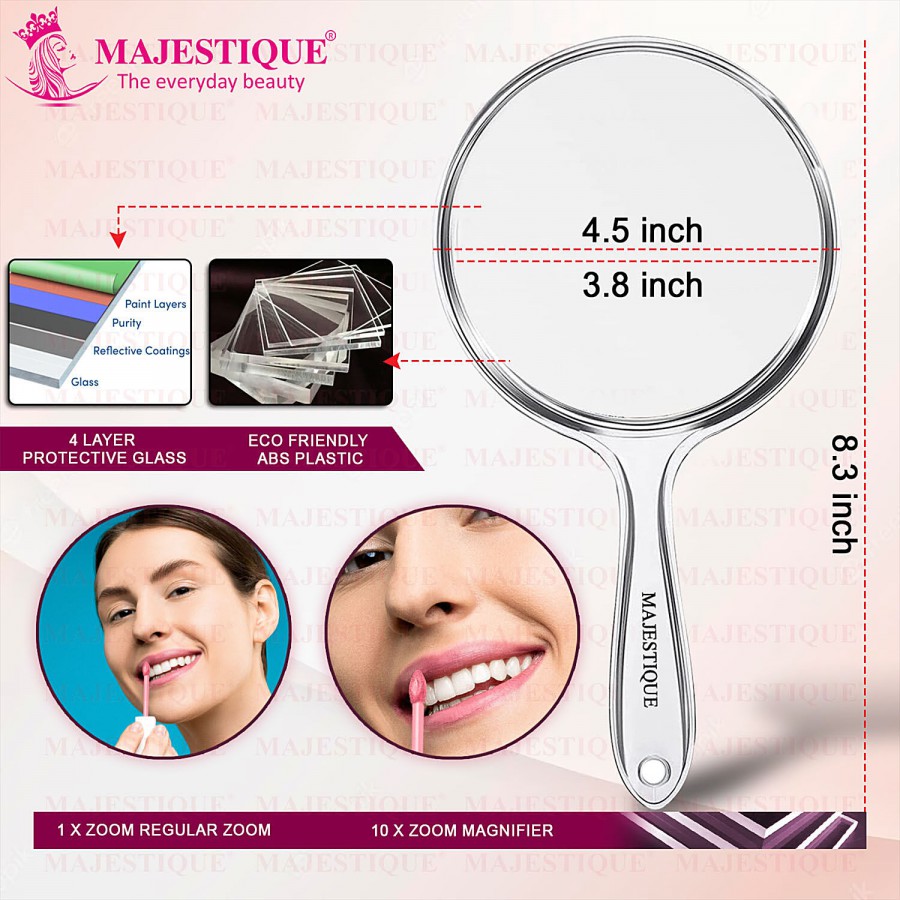 Majestique Dual Side Large Handheld Mirror - 1X/10X Magnifying Mirror