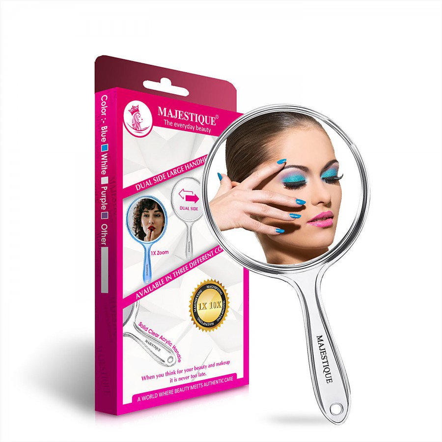 Majestique Dual Side Large Handheld Mirror - 1X/10X Magnifying Mirror