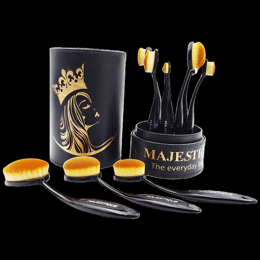 Majestique Premium Oval Makeup Brush Set - With Elegant Case