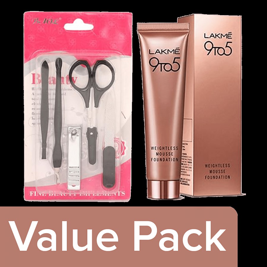 bb Combo Baol ManicureSet BB1225 5pc+Lakme 9to5 Weightles MousseFoundation BeigeVanila25g