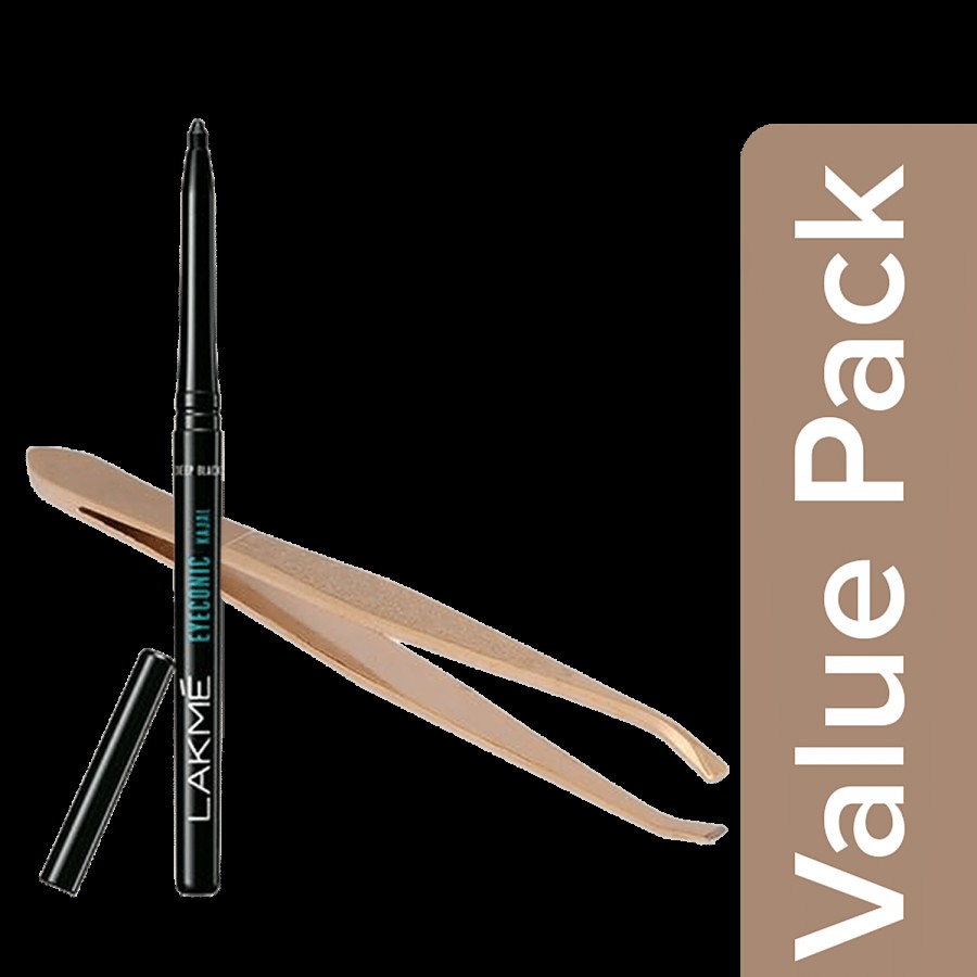 bb Combo Baol Tweezers Golden BB1219 1 pc + Lakme Eyeconic Kajal Black 0.35g Pencil