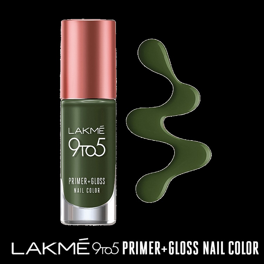 Lakme 9To5 Primer + Gloss Nail Colour - Olive Green