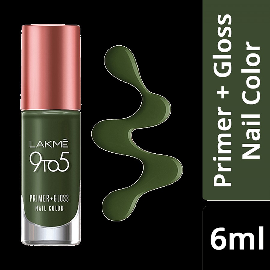 Lakme 9To5 Primer + Gloss Nail Colour - Olive Green