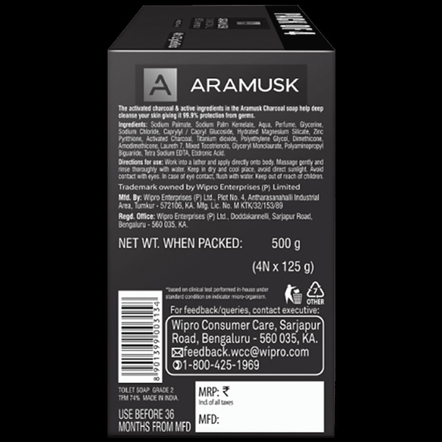 Aramusk Charcoal Bathing Soap for Men| 99.9% Germ Protection