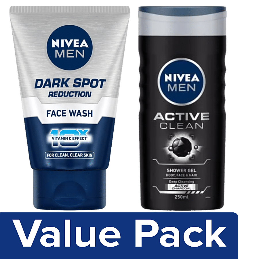 NIVEA Men's Cleansing Combo: Active Clean Body Wash + Dark Spot Reduction Face Wash