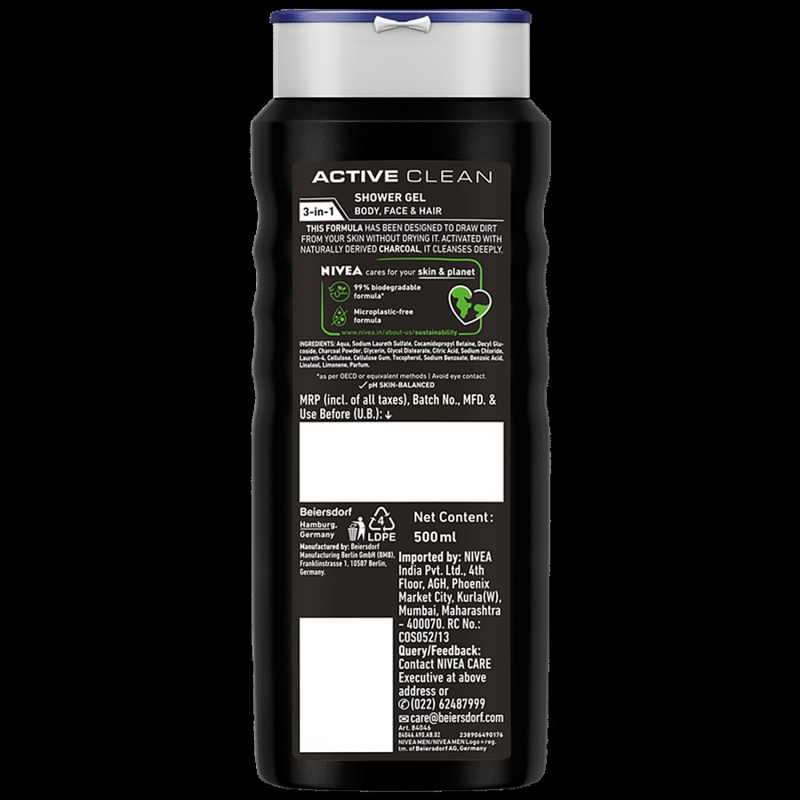 NIVEA Active Clean Shower Gel With Active Charcoal For Body