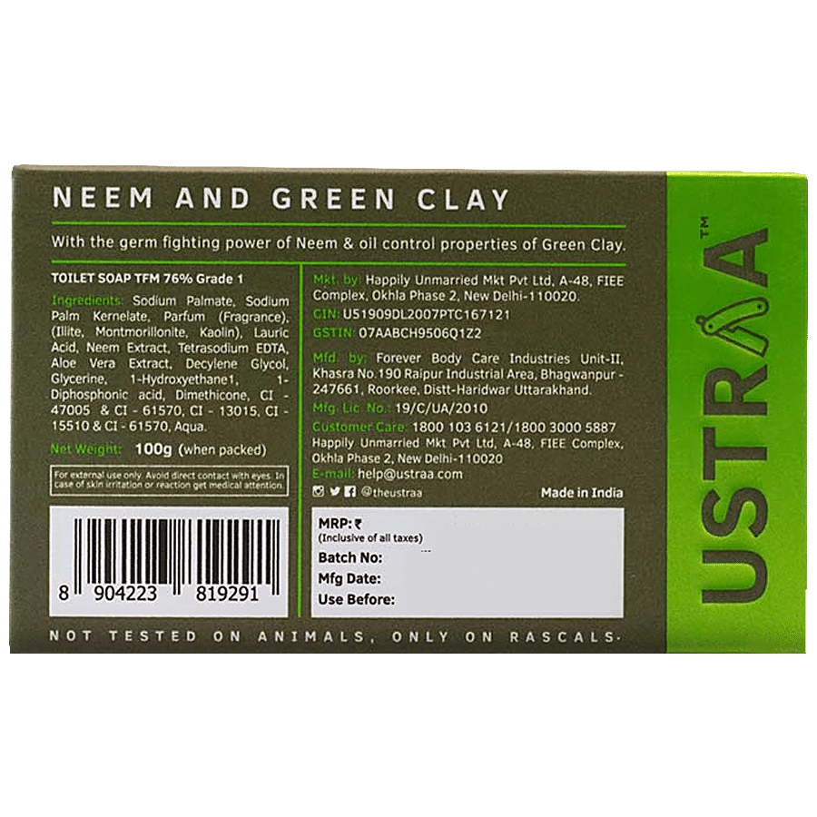 Ustraa Deo Soap For Men - Neem & Green Clay