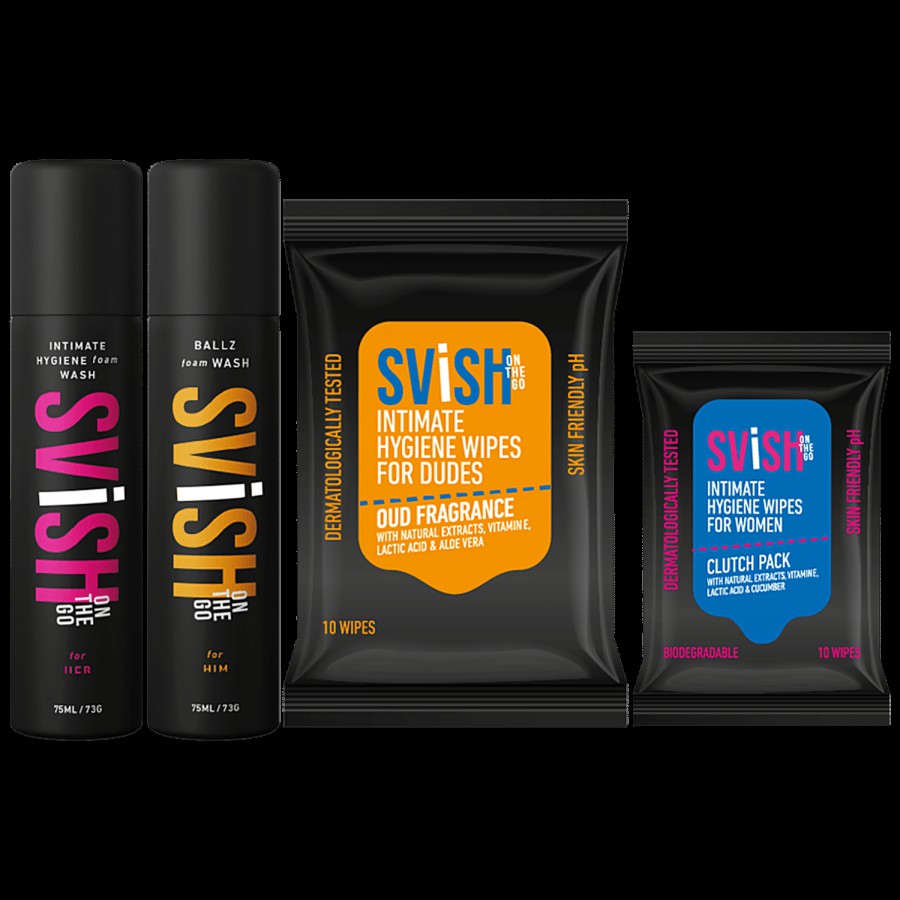 Svish On The Go Intimate Hygiene Wipes & Foam Washes - Skin-Friendly