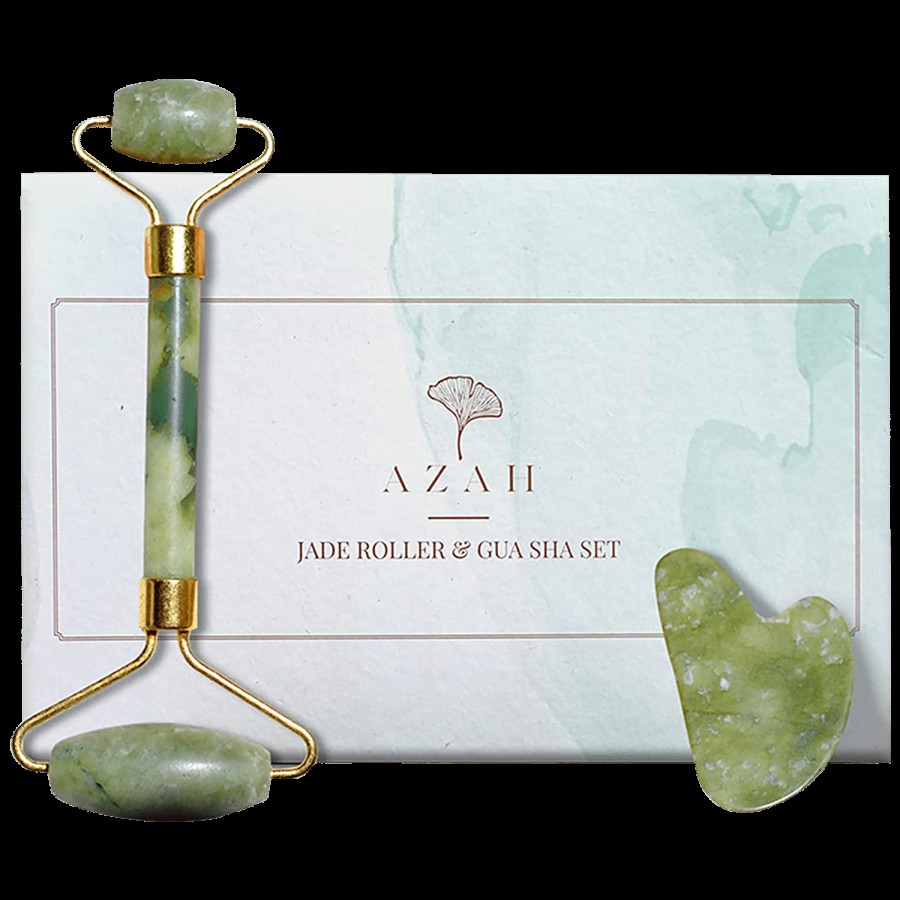 Azah Jade Roller & Gua Sha Set - Reduces Puffiness