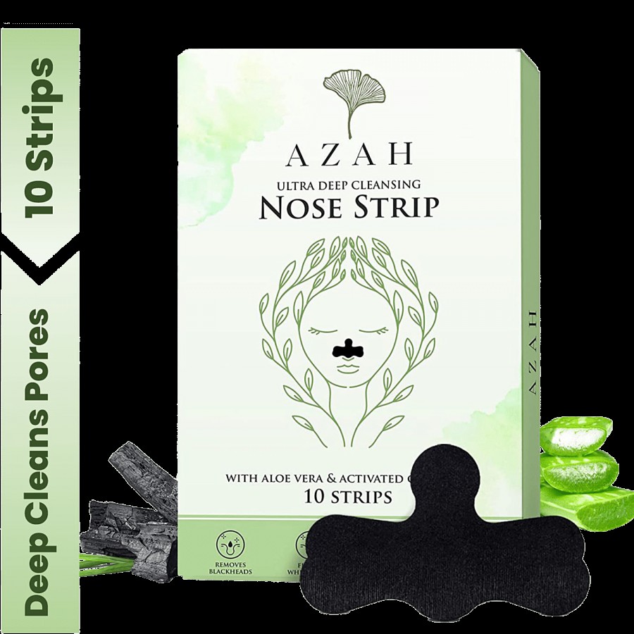 Azah Ultra Deep Cleansing Nose Strips For Blackhead Removal - With Aloe Vera & Activated Charcoal