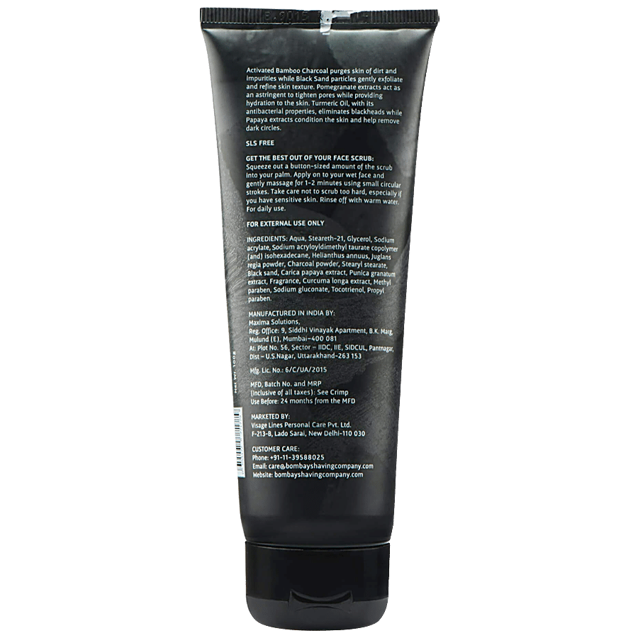 Bombay Shaving Company Charcoal Face Scrub With Black Sand - Exfoliates Skins & Removes Black Heads