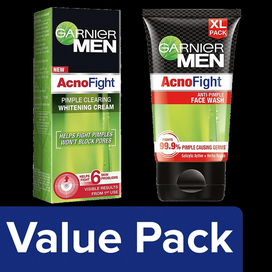 Garnier Men Acno Fight Facewash 150g + Pimple Clearing Whitening Cream 45g