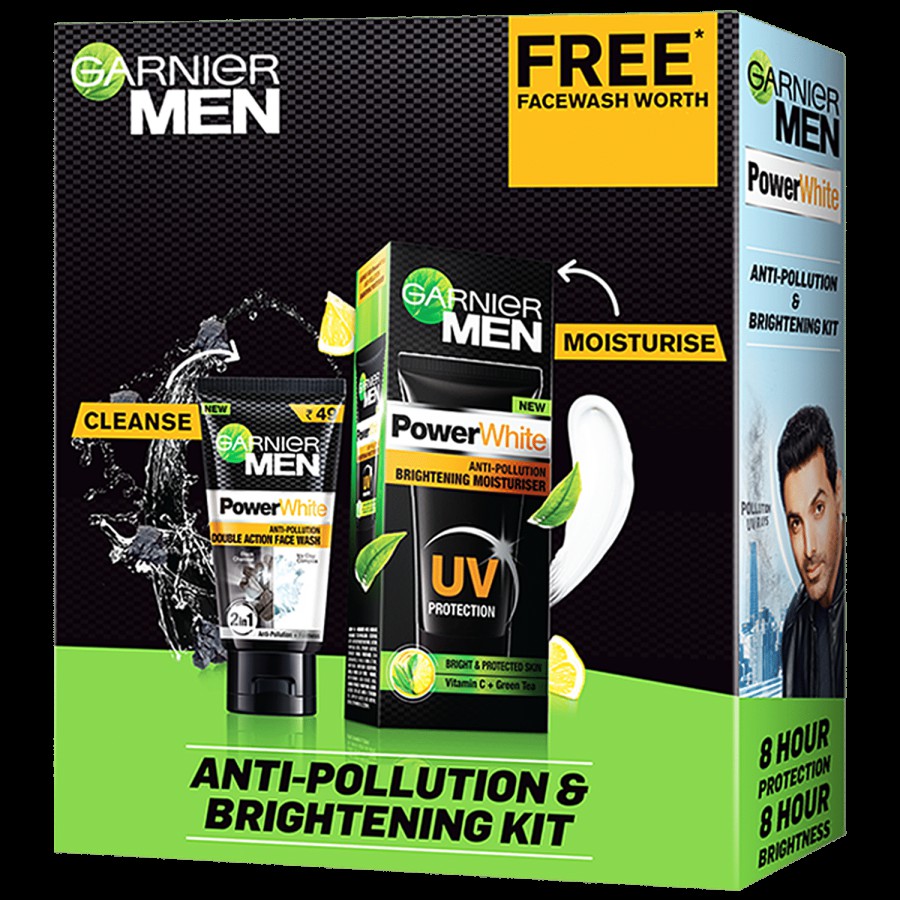 Garnier Men Power White Anti-Pollution & Brightening  Kit - With Lemon & Green Tea Extracts