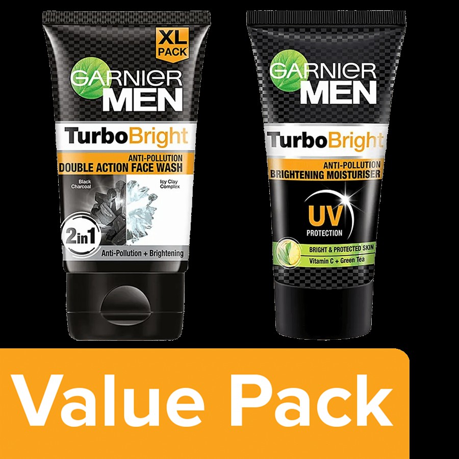 Garnier Men Turbo Bright Anti-Pollution Face Wash 150g + Moisturiser 40g