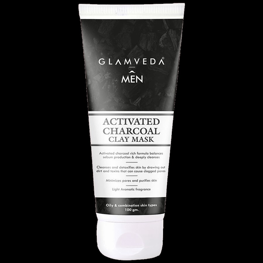 Glamveda Men Activated Charcoal Clay Mask - Light Aromatic Fragrance