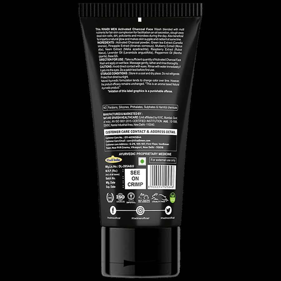 Khadi Men Charcoal Face Wash - Detoxifies The Skin