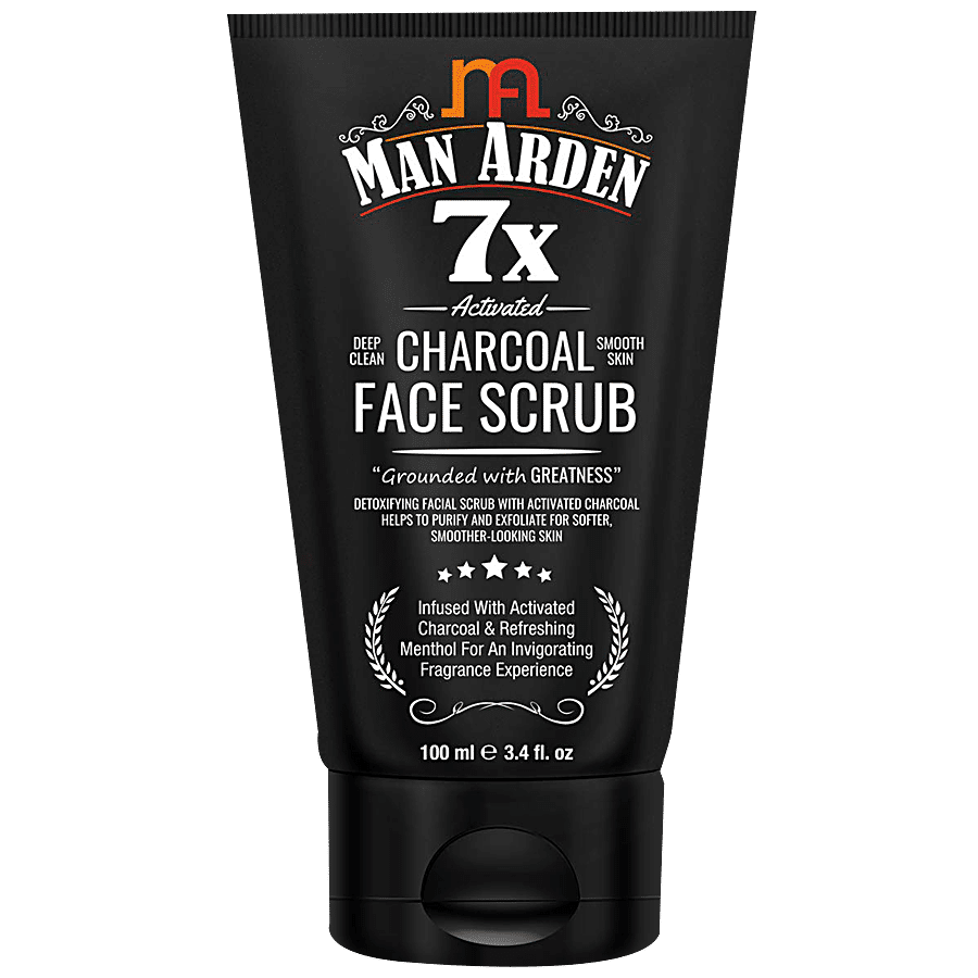 Man Arden 7X Activated Charcoal Face Scrub - Infused With Vitamin C & Menthol