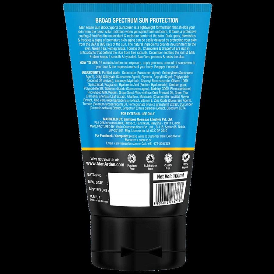 Man Arden Sunblock Sport Sunscreen SPF 50