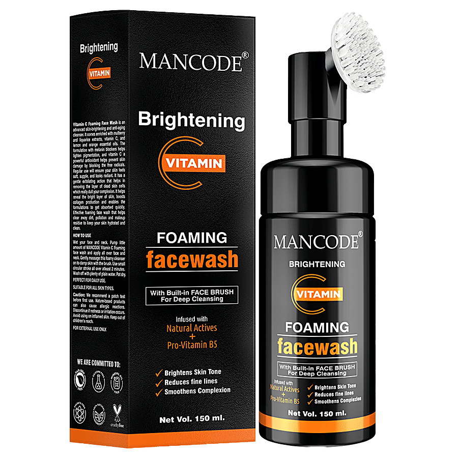 Mancode Brightening Vitamin C Foaming Face Wash - With Built-In Brush