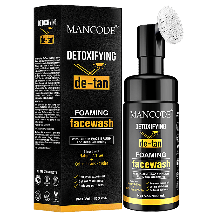 Mancode Detoxifying De-Tan Foaming Face Wash - With Built-In Brush