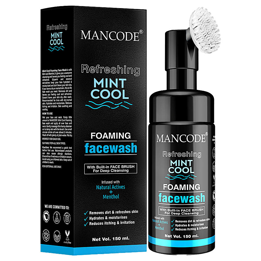 Mancode Refreshing Mint Cool Foaming Face Wash - With Built-In Brush