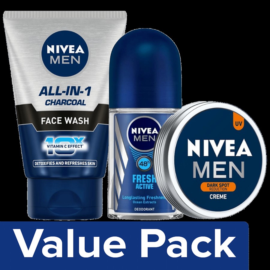 NIVEA All in One Face Wash + Fresh Active Roll On + Dark Spot Reduction Creme