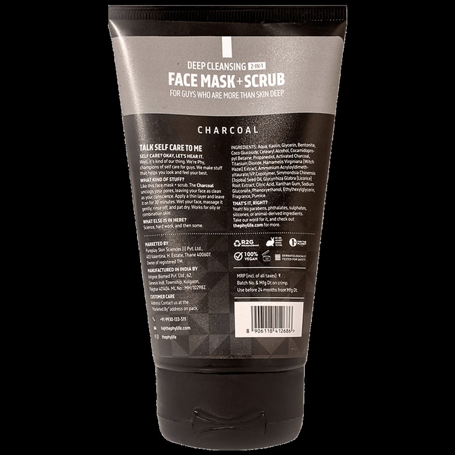 Phy Charcoal 2 In 1 Face Mask & Scrub - Deep Cleansing