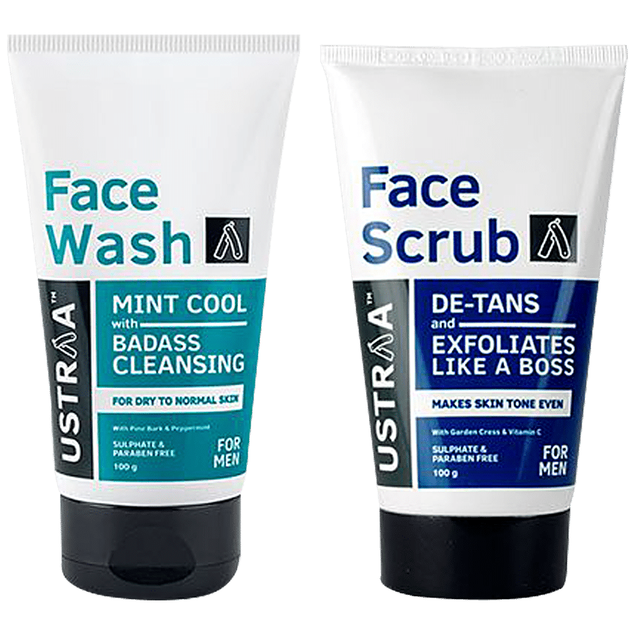 Ustraa De-Tan Face Wash With Face Scrub Combo - For Men